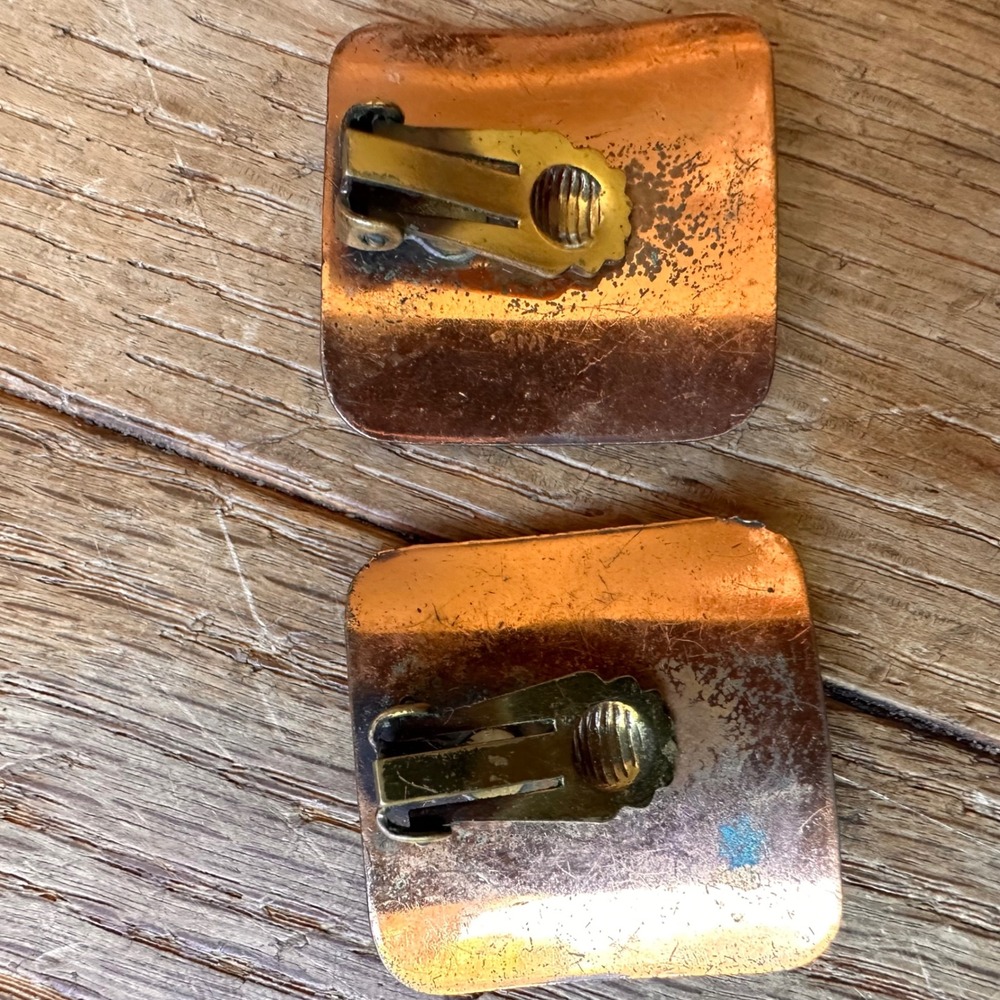 1970s‎ Clip On Earrings Women OS Ginkgo Leaf Square Copper Gold Tone Formal - Picture 5 of 6